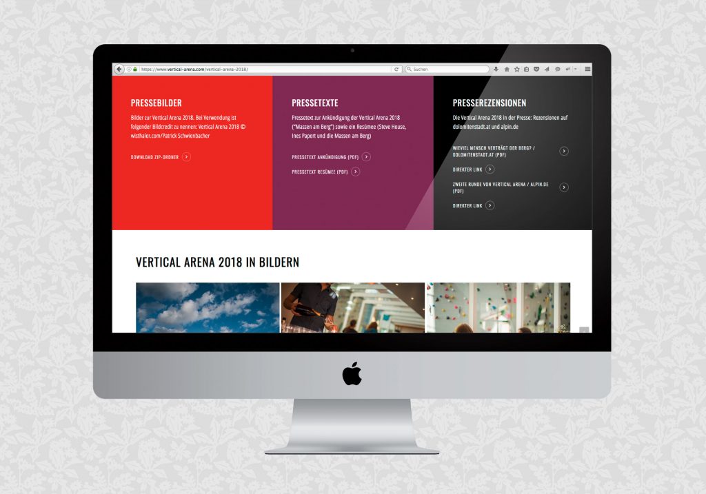 Website für die Vertical Arena | © fein fein