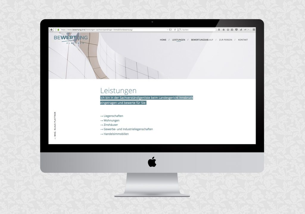 Website für Plattner Immobilienbewertung / fein fein