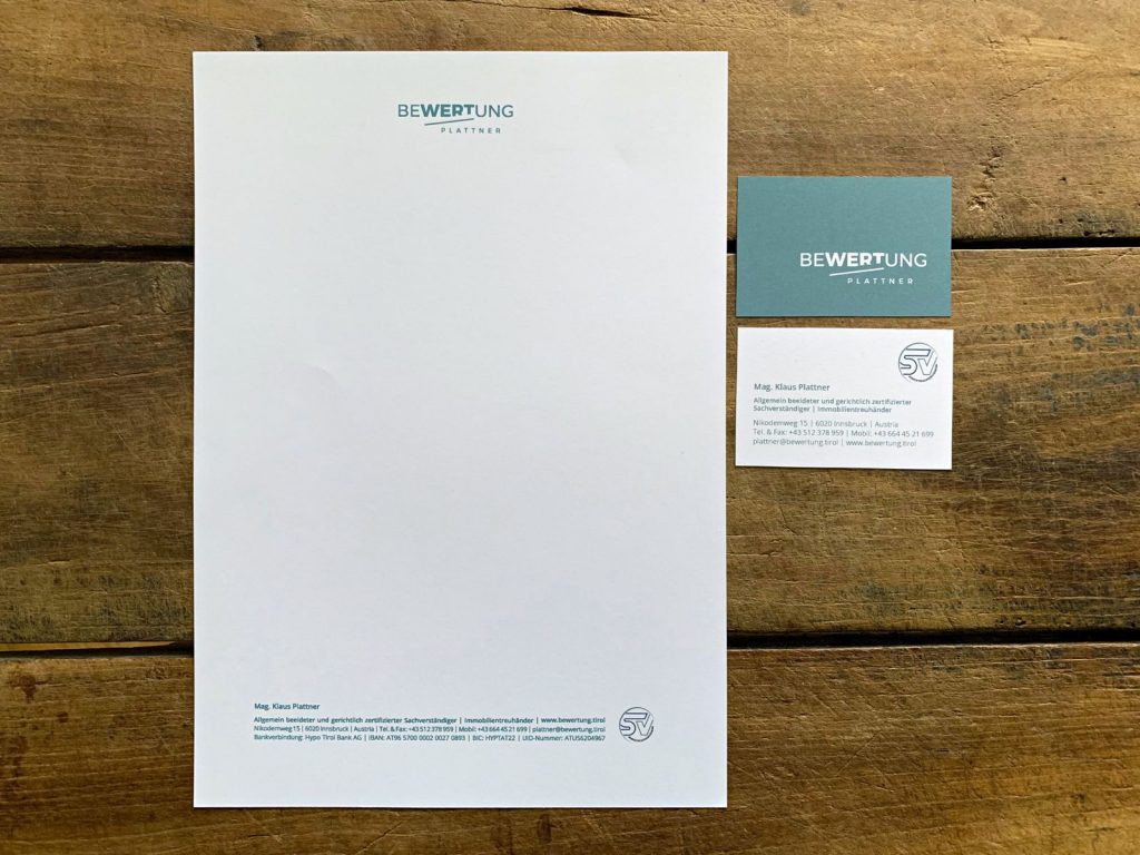 Corporate Design und Geschäftsausstattung für Bewertung Plattner | © fein fein