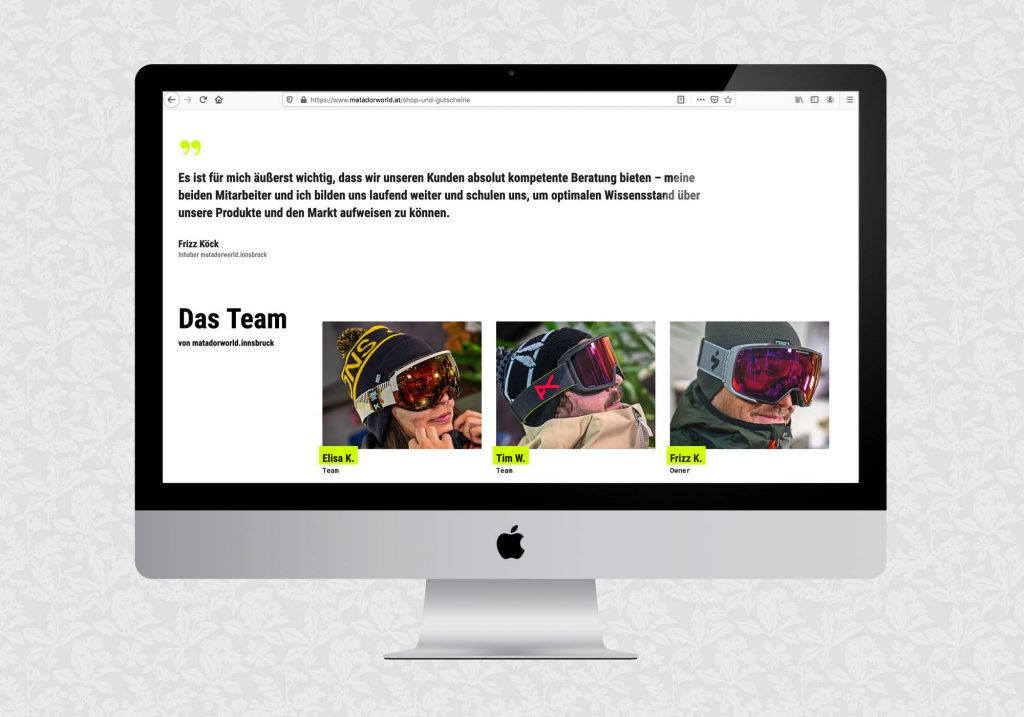Website für matadorworld.innsbruck | © fein fein